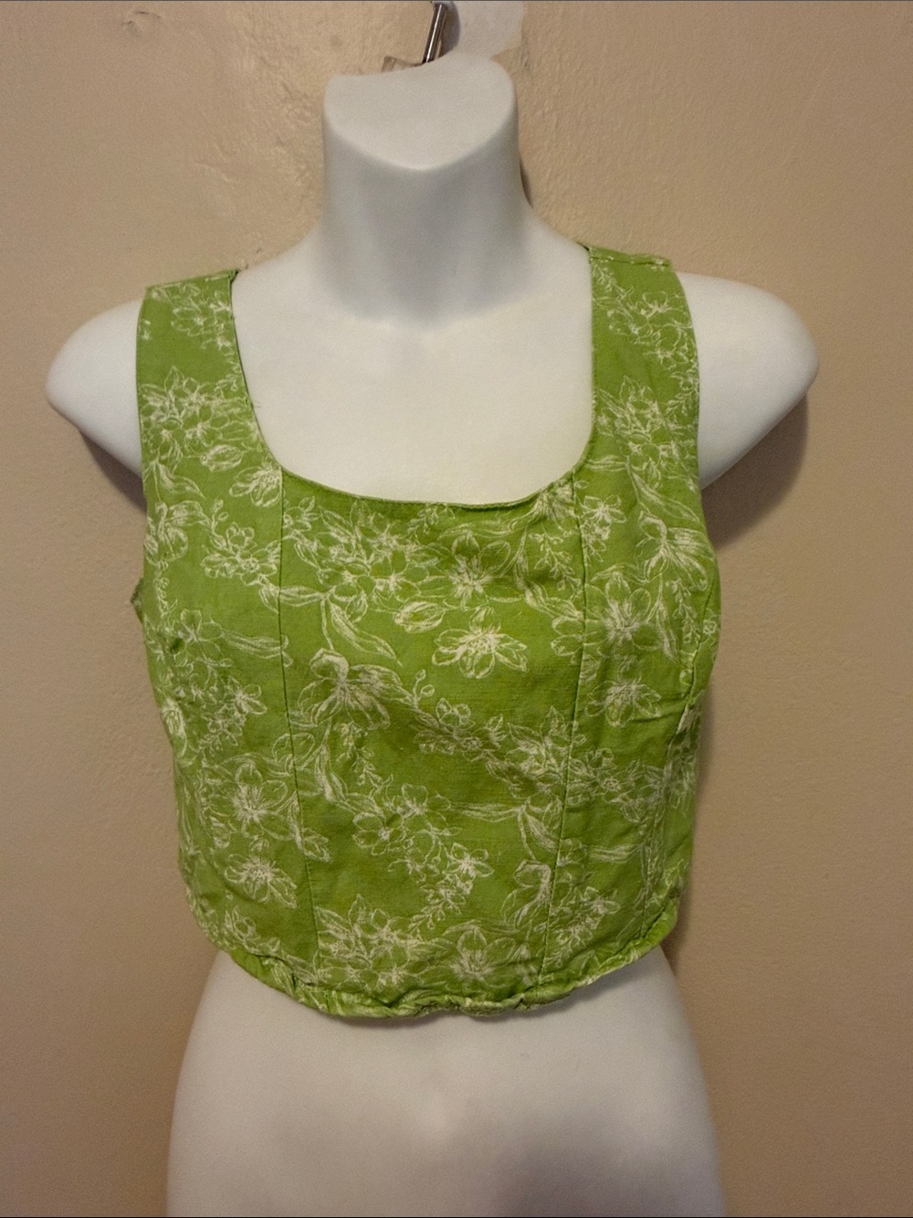 Floral Scoop Crop Top in Lime Green